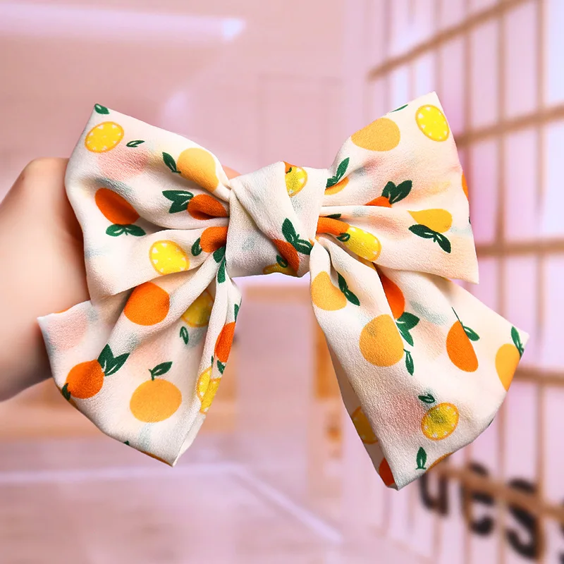 

Women Korean Sweet Fruit Floral Fabric Bow Duckbill Clip Hair Accessories Fashion Flesh Beautiful Girl Children Summer Headwear