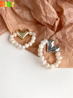 kshmir fashionable freshwater pearl heart shaped ring female metallic gold simple heart shaped student ring jewelry gift