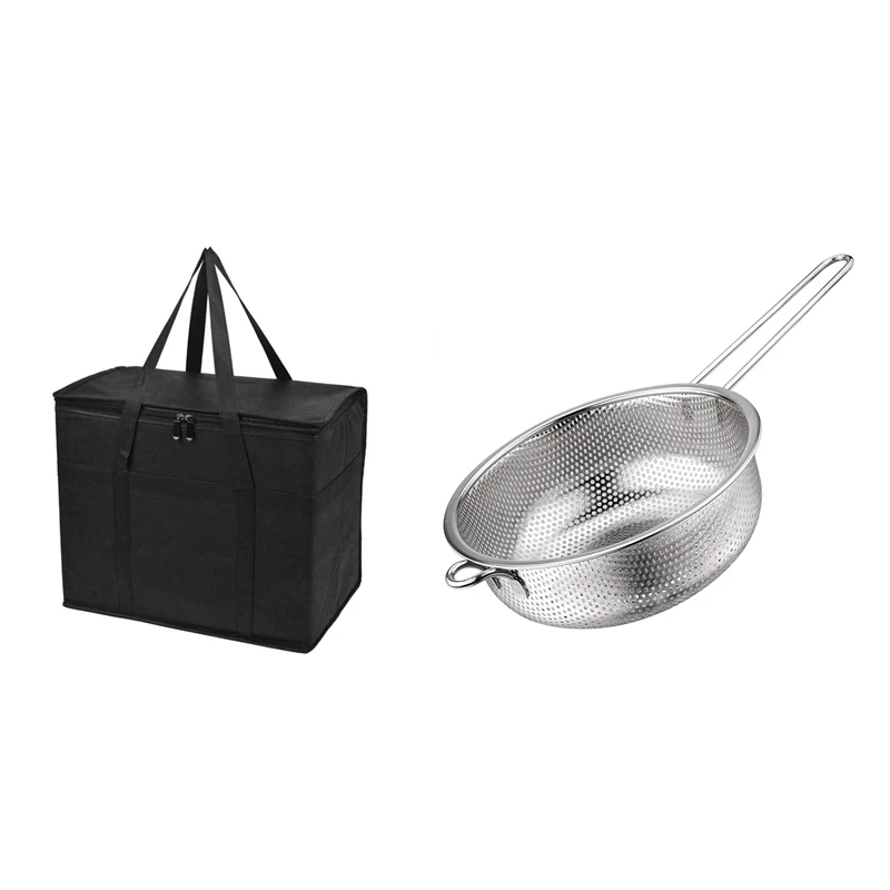 

3 Pack Insulated Shopping Bags With Micro-Perforated Strainer With Long Handle