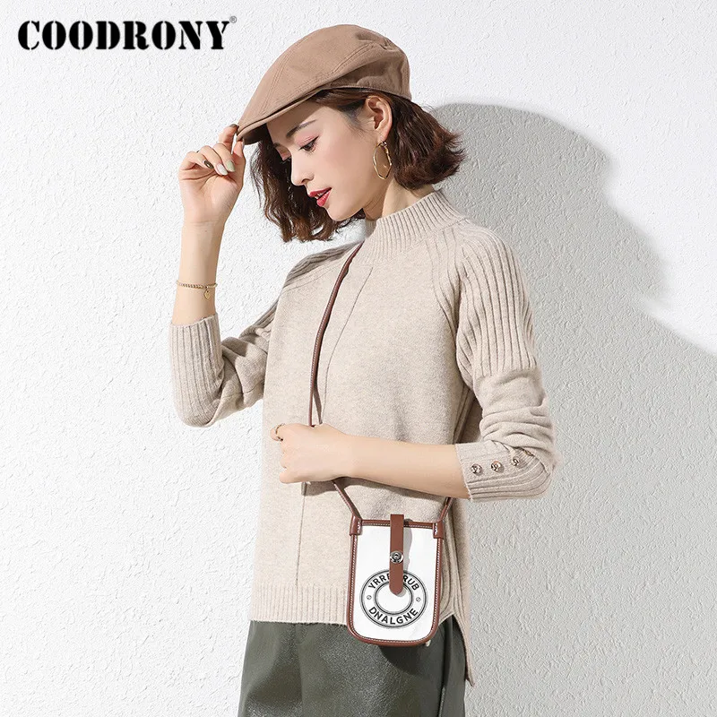 

COODRONY Brand Streetwear Fashion Knitted Turtleneck Soft Female Jumper Winter New Casual Women's Warm Sweater With Button W1258