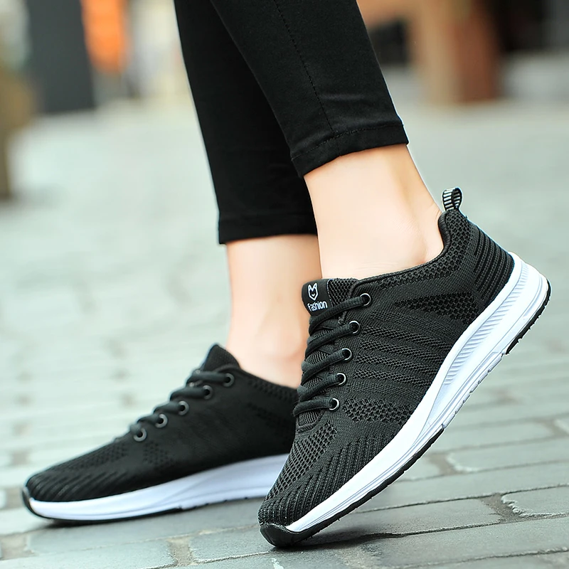 

Women's Casual Flats Shoes Fashion Mesh Light Breathable Lace Up Sports Shoe Female Outdoor Sneakers Running Footwear
