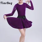 Детское платье для латиноамериканских танцев с длинным рукавом и оборками на подоле