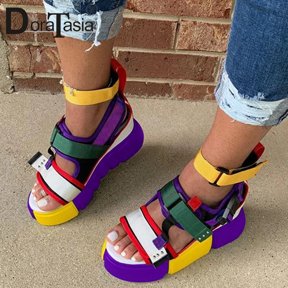 

DORATASIA 2020 Brand New Platform Sandals Women Wedge High Heels Shoes Woman Summer Colorful Gladiator Sandals Big Size 34-44