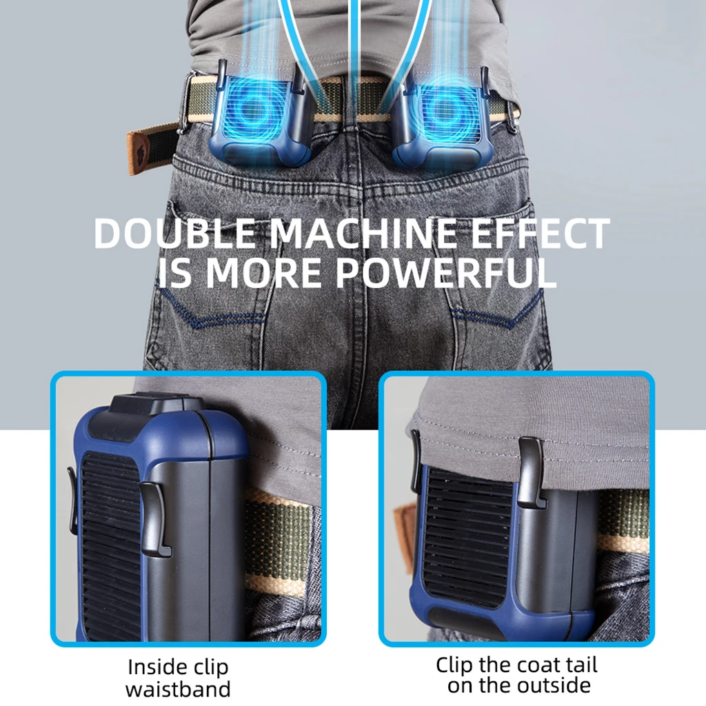 

Quiet Rechargeable Mini Hanging Waist Fan Used as Power Bank &Three Wind Speed