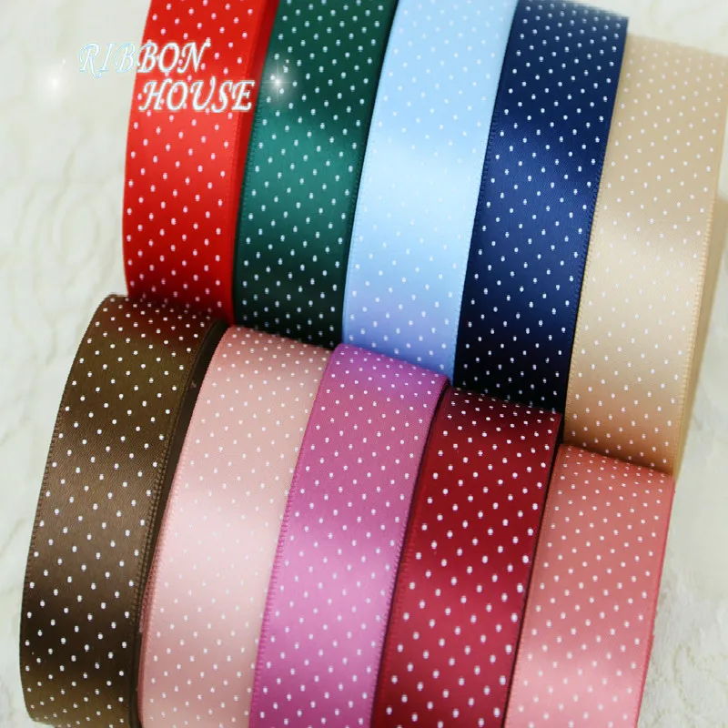 Горячая Распродажа (10 м/Лот) 1 &quot(25 мм) мелкий горошек печатных атласная лента DIY