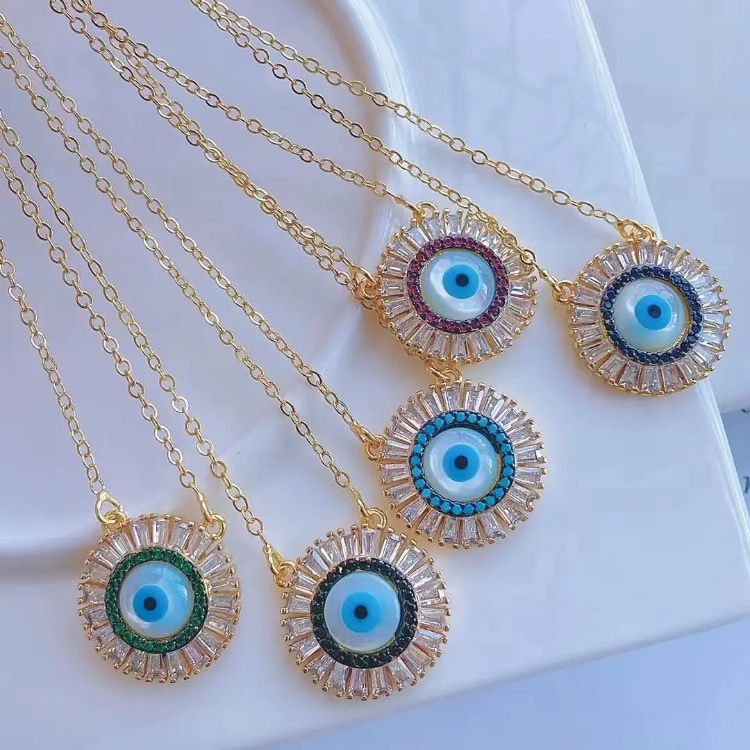 

5PCS, Turkish Crystal Evil Eyes Pendant Necklace For Womens Jewelry Gold Color Clavicle Chains Necklaces
