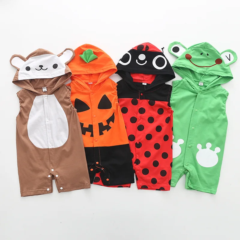 Детский хлопковый комбинезон с капюшоном без рукавов в форме тыквы пчелы |