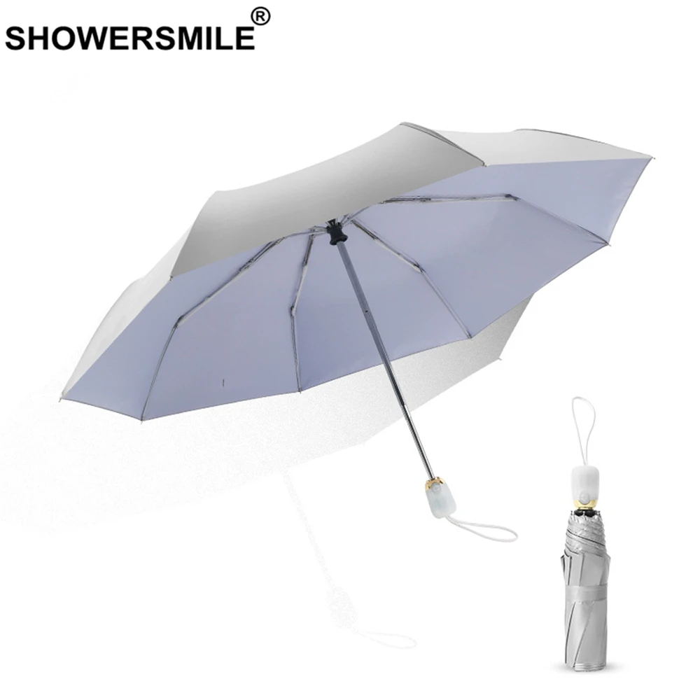 SHOWERSMILE серебряное покрытие Uv Защитный зонтик Umbrela для женщин солнце дождь три