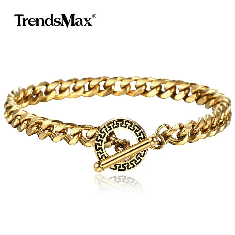 Браслет цепочка из нержавеющей стали 6 мм для мужчин и женщин золотого цвета