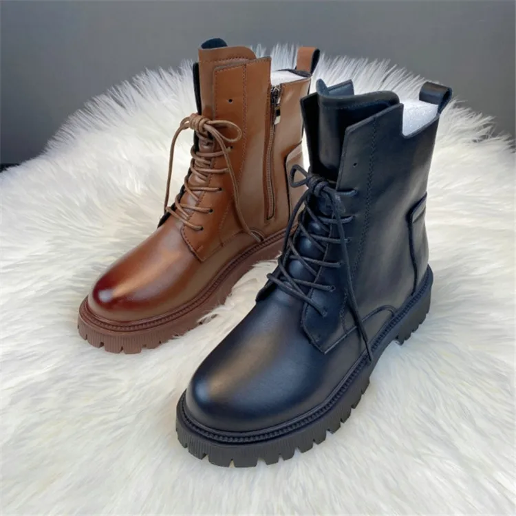 

Женские ботинки, осенне-зимняя обувь, женская обувь, ботинки-женские, рок 2021, на молнии, с круглым носком, Дамская кожаная подкладка до щиколо...