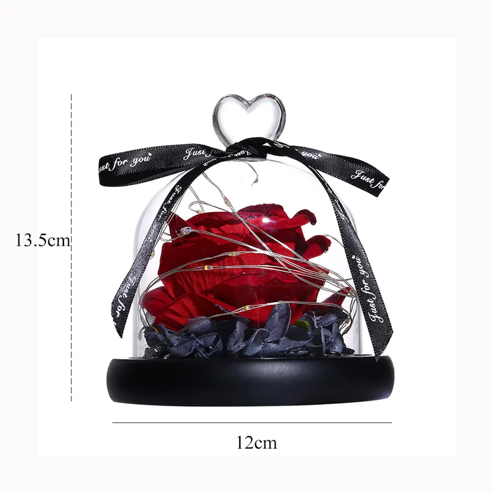 

Artificial Rose Flower Glass Dome LED Night Light Ornament Valentine Day Lamp