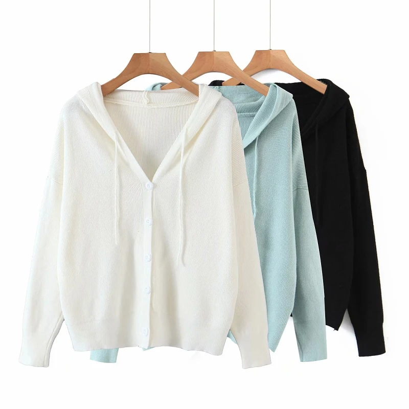

Vogue Casual Woman Oversized Solid Color Hooded Cardigan Pop Fashion Ladies Single Breasted Knitwear Female Sweet Loose Hoodies