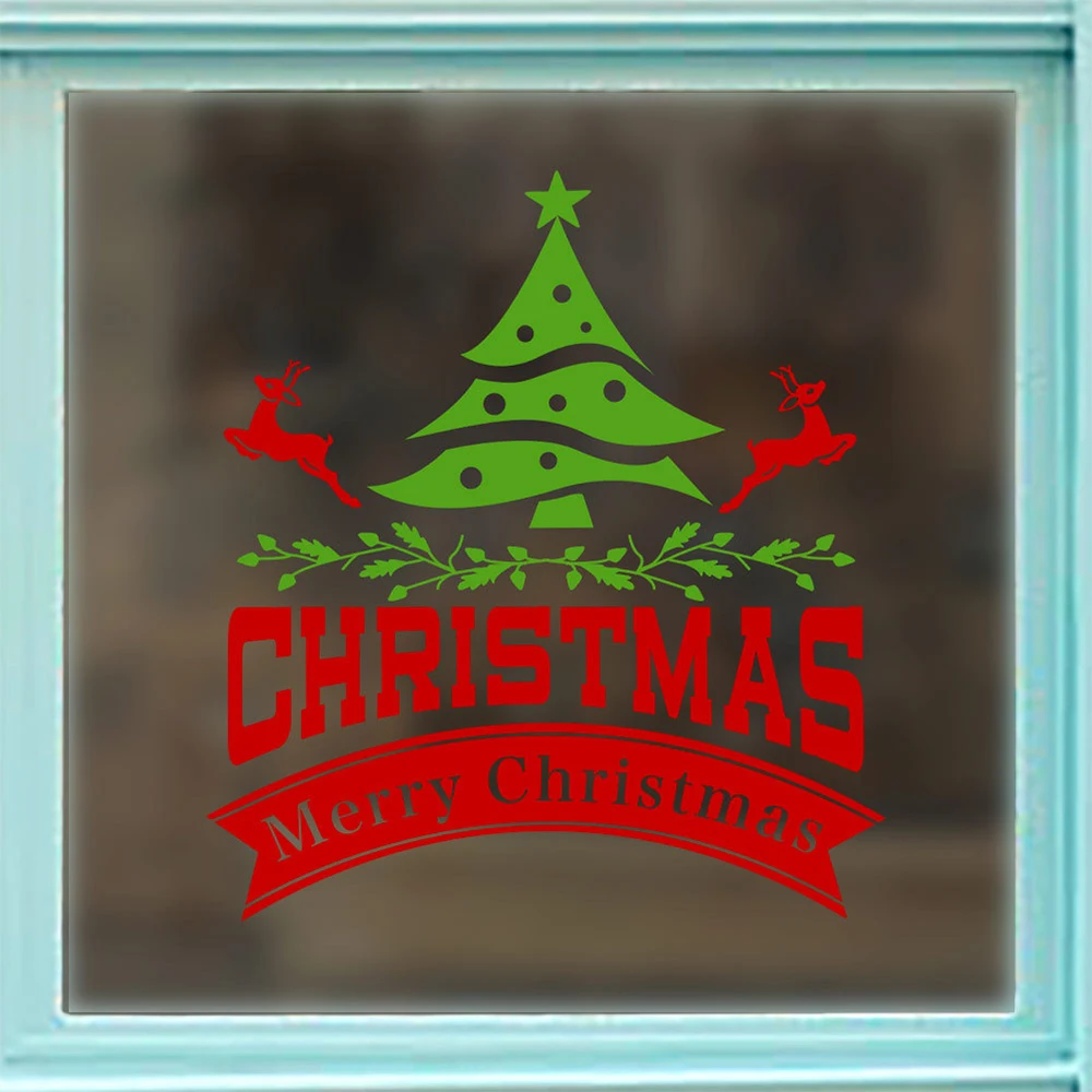 Рождественские окна диван фон магазин гостиной спальни наклейки на стену печать