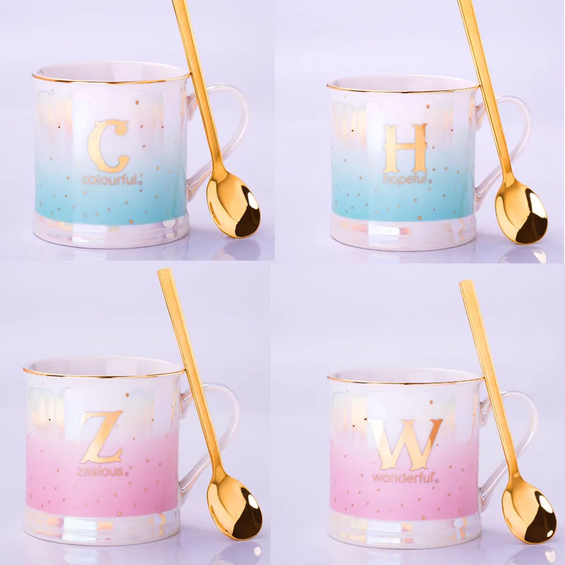 

380ML Fashion Letter Ceramic Coffee Mug Creative Household Mug With Spoon Personality Fun Novelty Unique Birthday Gift Cup