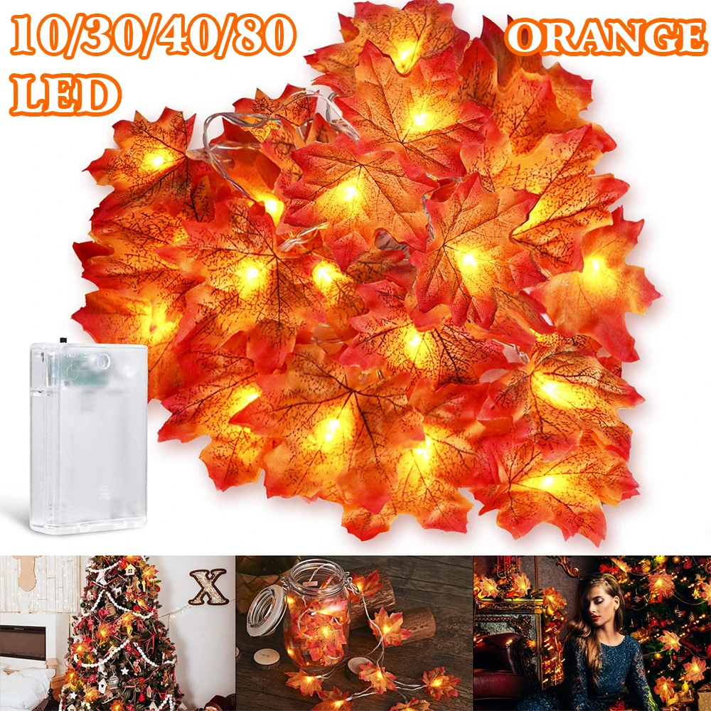 

Halloween lights Artificial Autumn Maple Leaves Garland Led Fairy Lights for Christmas Decoration Thanksgiving Party DIY Decor H