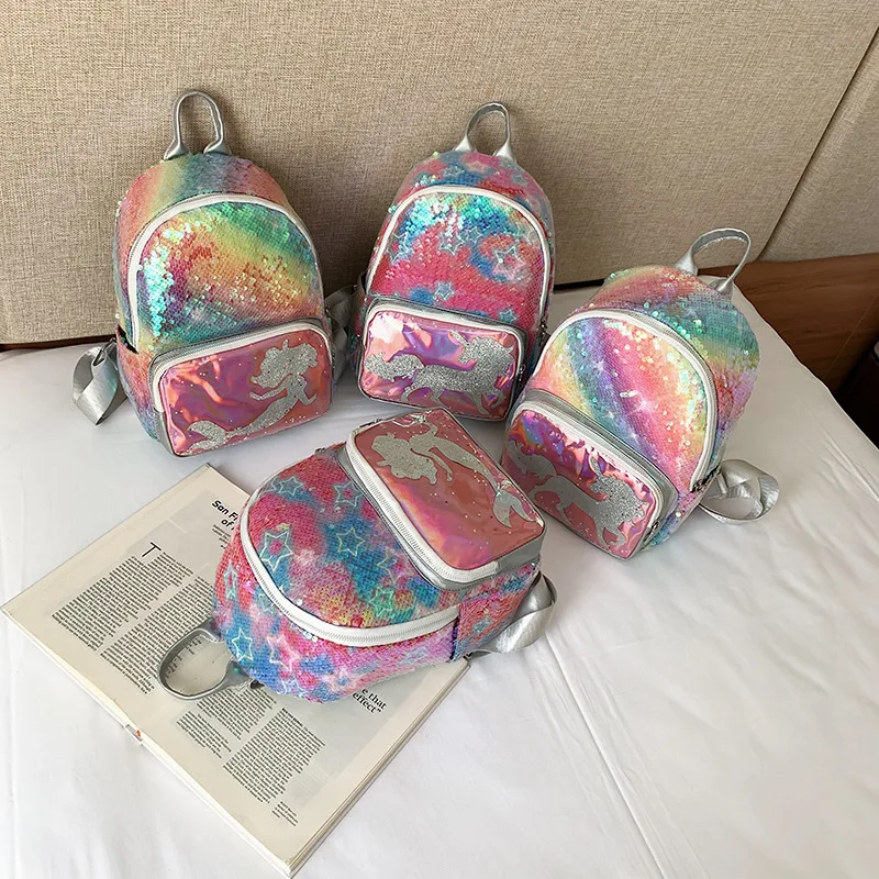 Cute Girls Sequins Backpacks Children Unicorn Mermaid Panda Cartoon Shoulders Bags for Kids Outdoor Backpack with Large Capacity