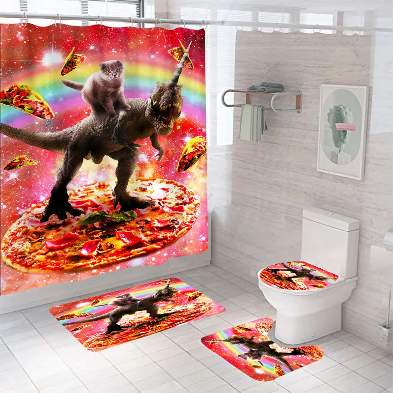 

Waterproof Bathroom Shower Curtain Set with 12 Hooks Toilet Seat Bath Mats and Rugs Non-slip Carpet Toilet Covers Polyester