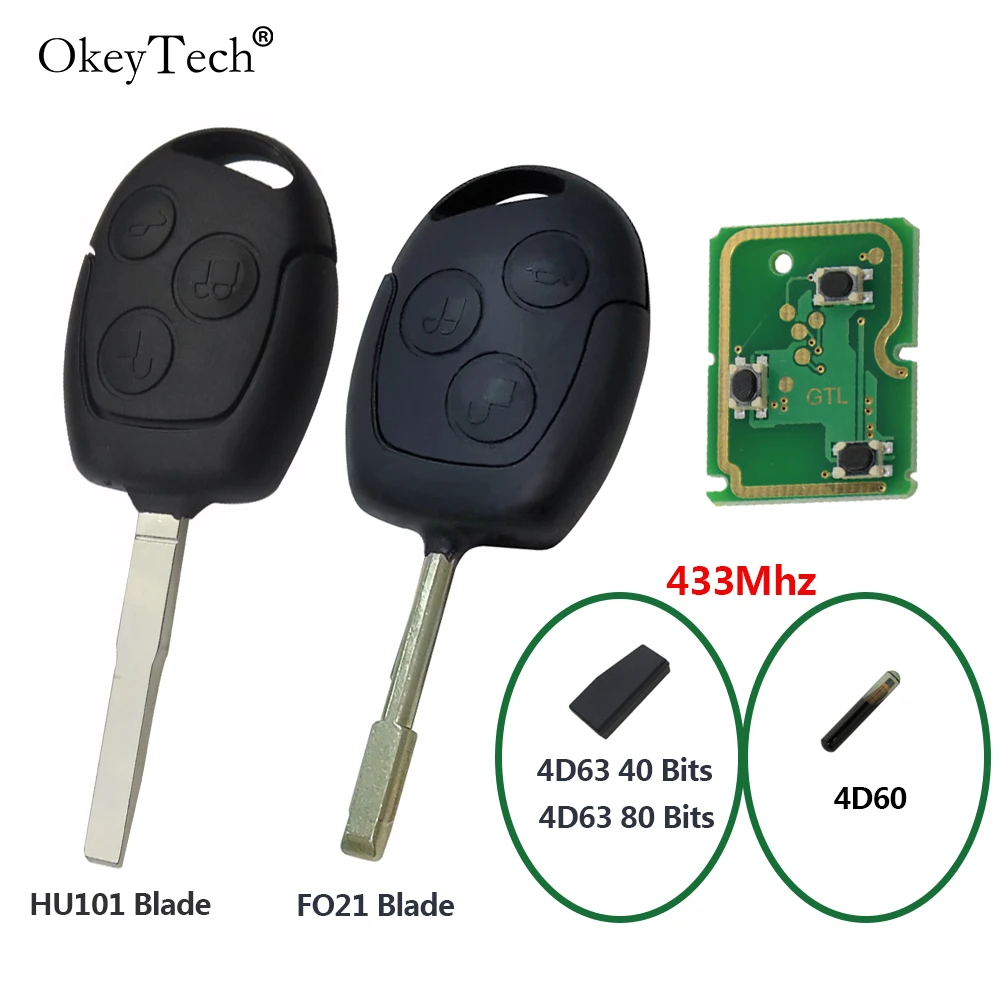 OkeyTech 3 кнопки дистанционный Автомобильный ключ 433 МГц для Ford Mondeo Focus Fiesta Fusion Galaxy C Max