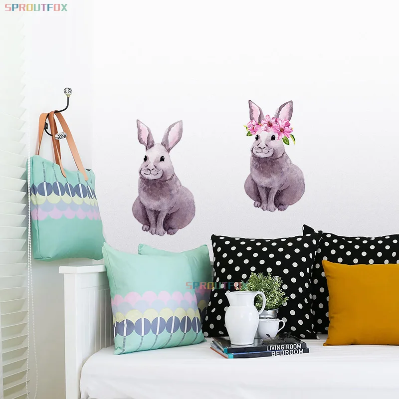 Акварельный венок цветок кролик наклейки на стену гостиная спальня украшение