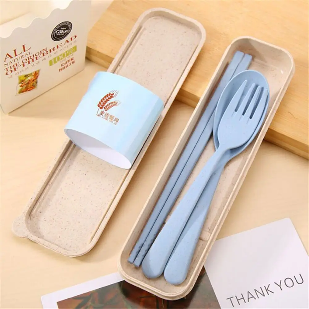 Лидер продаж портативный набор столовых приборов из пшеничной соломы трех