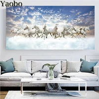 white running horses diamond painting full square round 5d diy mosaic embroidery picture of rhinestone living room decoration