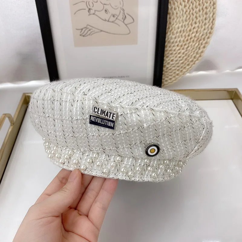 2020 Новый сетчатый жемчужный берет модный бренд Slyte значок с буквой C для женщин на