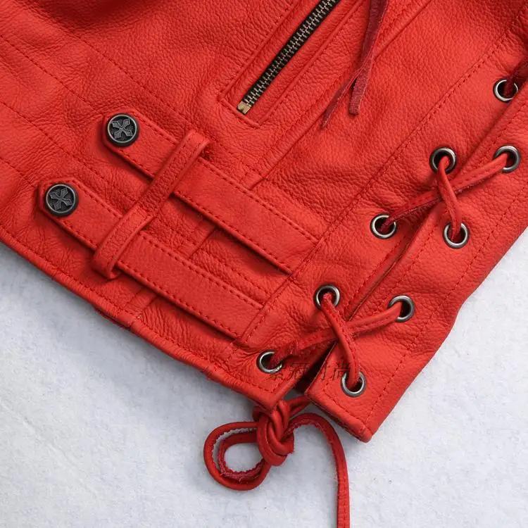 Натуральная мужская мода красная Регулируемая Талия приталенная кожаная куртка