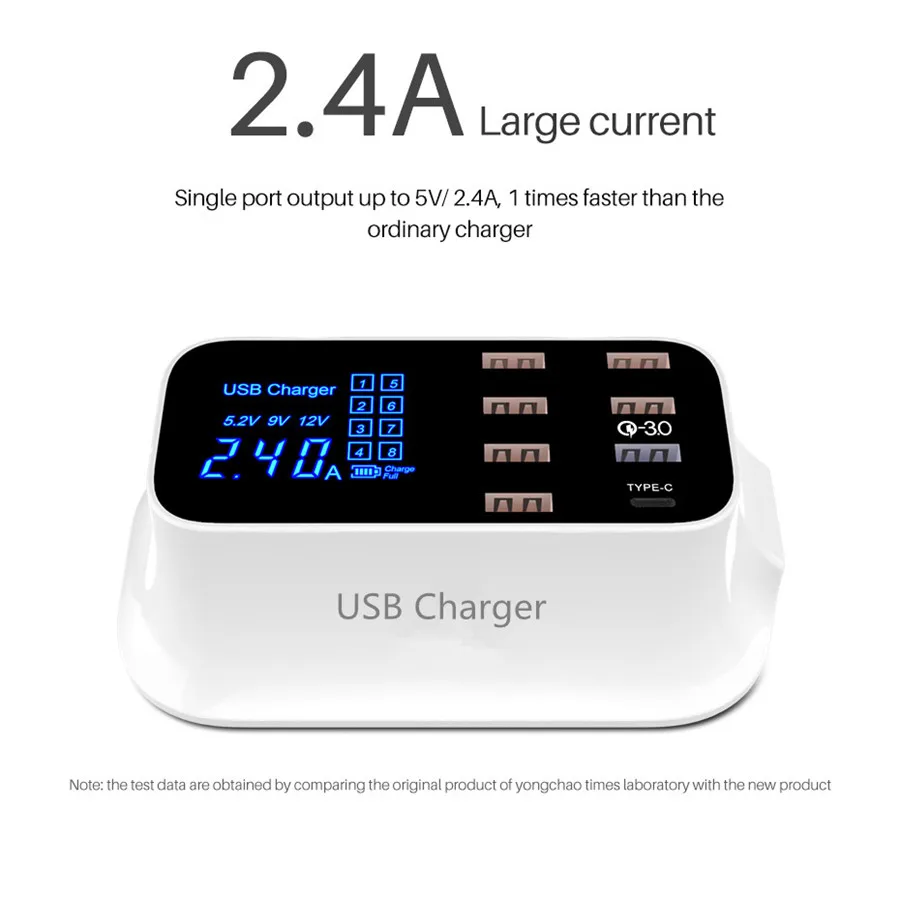 Зарядное устройство CRDC USB 8 портов Быстрая зарядка 3,0 QC 3,0 светодиодный дисплей для мобильного телефона быстрое зарядное устройство адаптер для iPhone Xiaomi USB-зарядное устройство