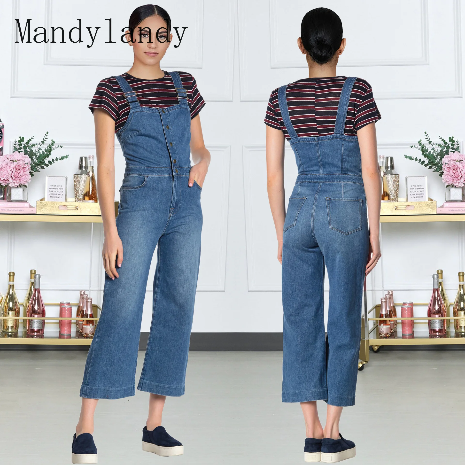 

Джинсовый комбинезон Mandylandy, Женский Облегающий комбинезон без рукавов, комбинезон на бретельках, джинсовые брюки с завышенной талией, раск...