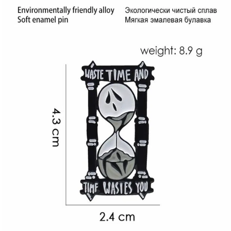 Креативный панк металлический значок песочные часы брошь с дизайном скелет