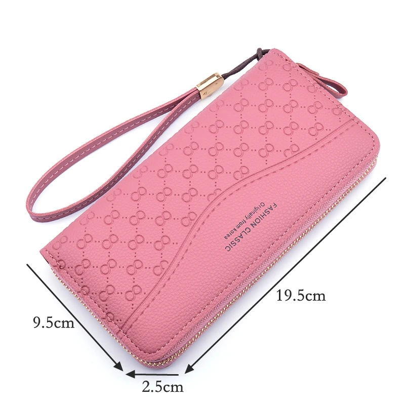 Женский кожаный кошелек с тисненым цветком Длинный для монет и карт Однотонный