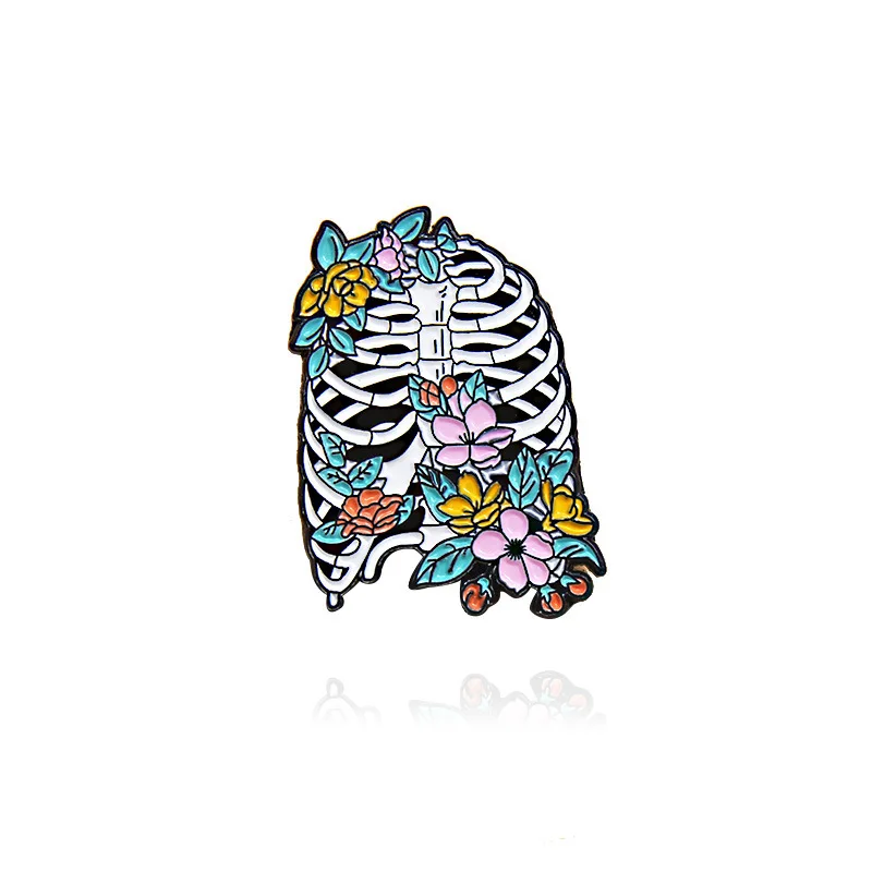 

Gorgeous Flower Internal Organs Series Pins Pink Lungs Skeleton Heart Blooming Creative Brooch Badge