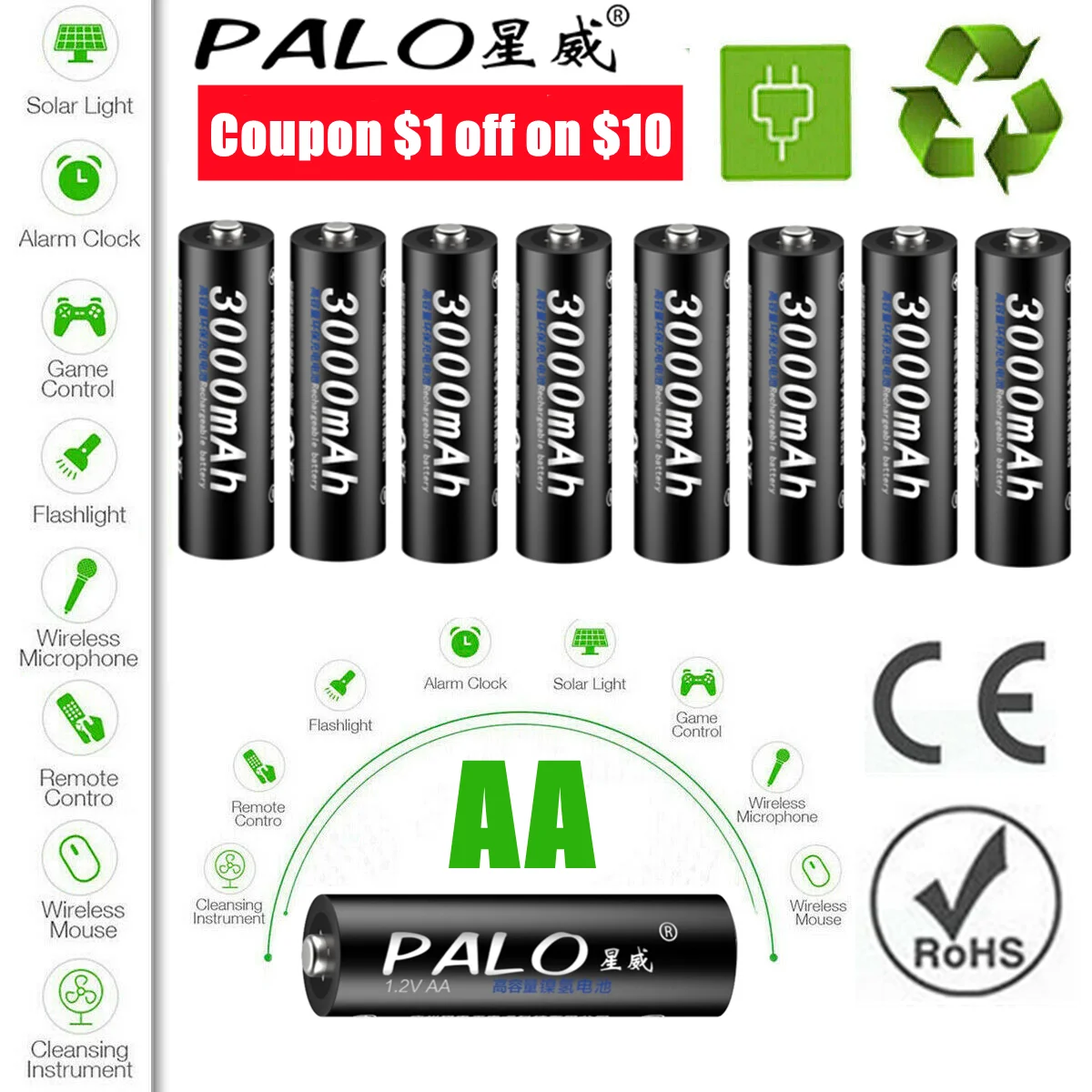 PALO 1 2 V 3000mAh NI MH AA аккумуляторные батареи перезаряжаемые aa долговечная батарея для