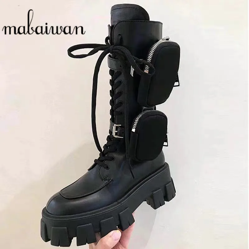 Mabaiwan/зимние и осенние сапоги до середины икры на толстой платформе из микрофибры