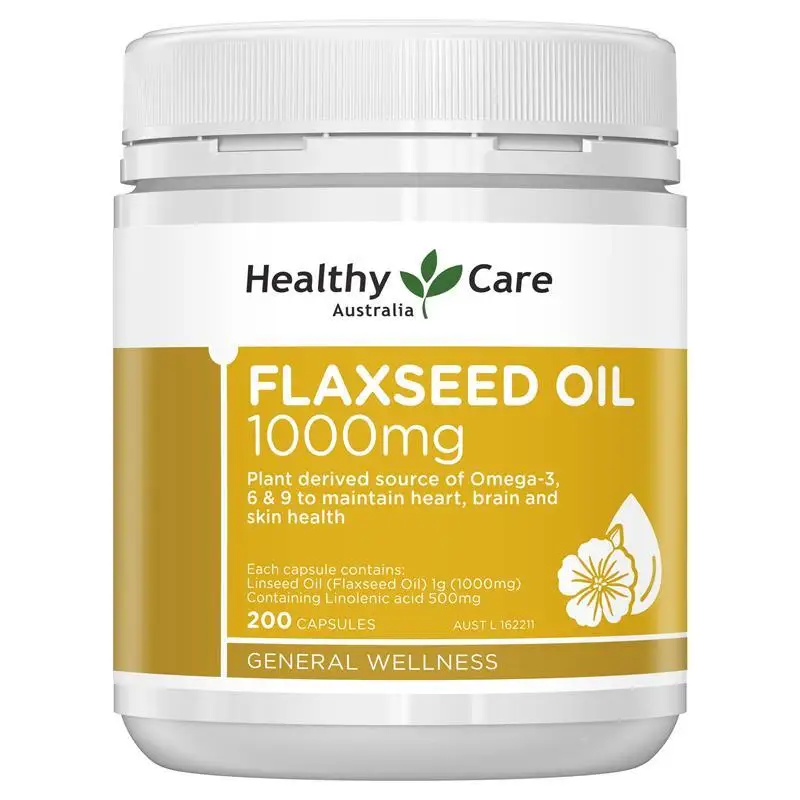 

Healthy Care Flaxseed Oil Omega 3 6 9 1000mg 200Capsules Cardiovascular Heart Brain Skin Joints Health and Wellness Supplements