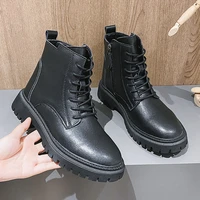 2021 autumn leather boots women fashion waterproof high quality black casual shoes woman girl street style ankle boots for women