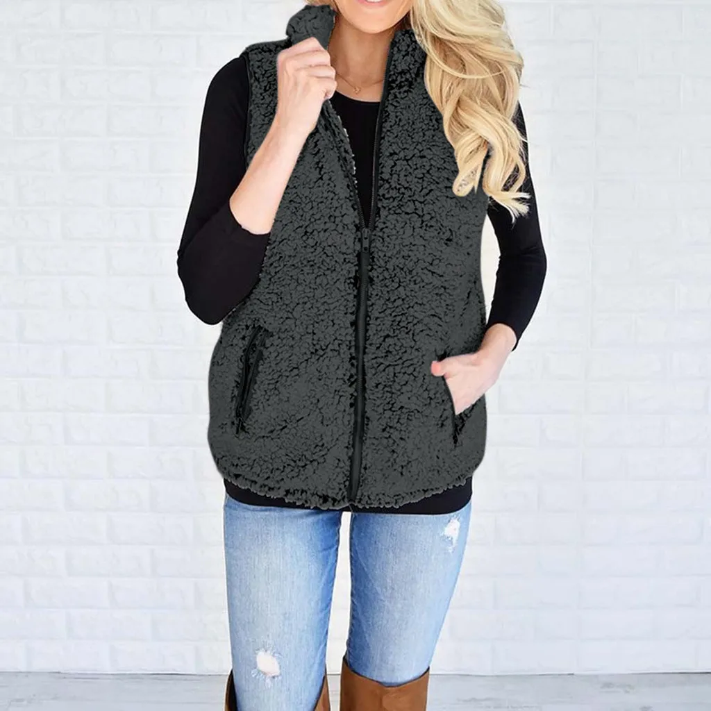 Женский жилет из искусственного меха зимняя теплая Повседневная куртка на