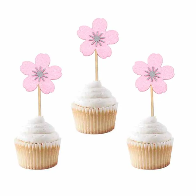 10 шт. розовые топперы для капкейков с цветком вишни украшения дня рождения
