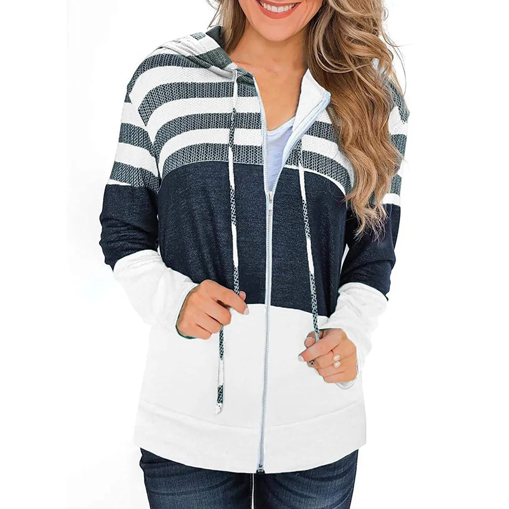 Женская осенне зимняя куртка с капюшоном женская теплая в полоску длинным