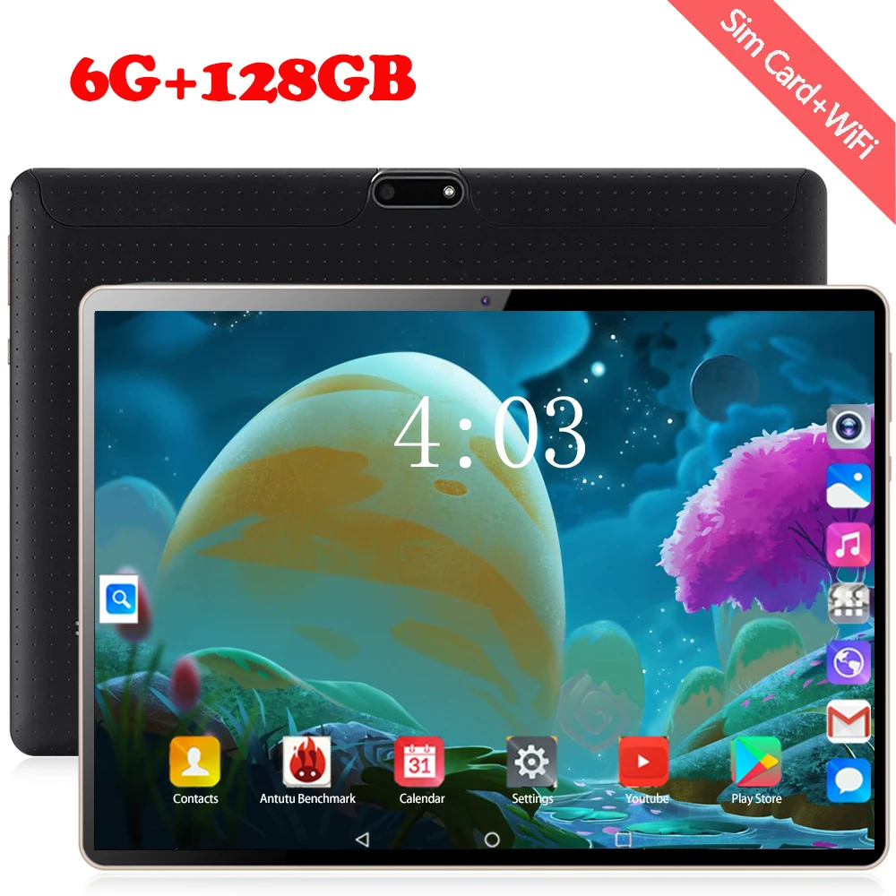 Супер планшет 128G Global 3g wifi Sea Bluetooth Android 8,0 10,1 дюймов планшет Восьмиядерный 6 ГБ ОЗУ 64 Гб 128 Гб ПЗУ 2.5D экран планшеты