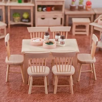 112 miniature dollhouse furniture wooden dining table chair simulation toy