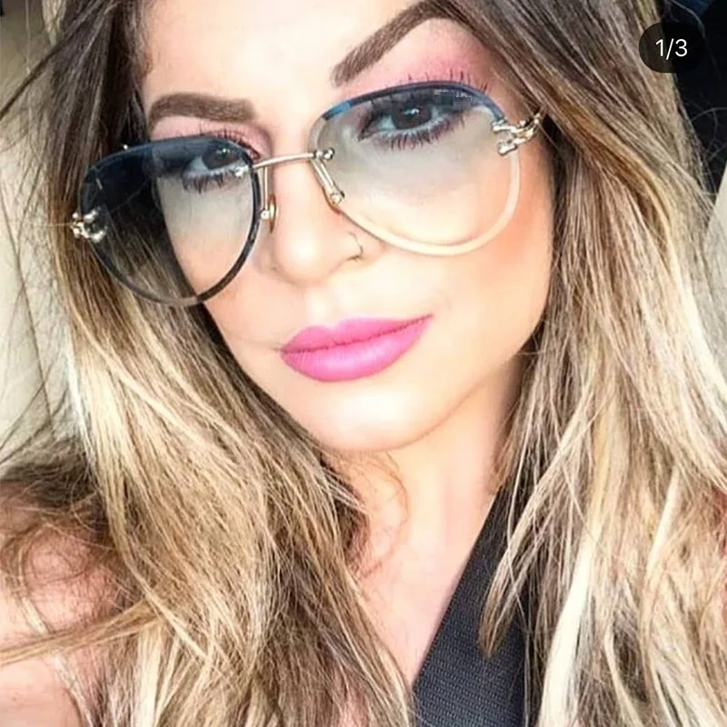 Модные женские брендовые солнцезащитные очки без оправы роскошные для вождения