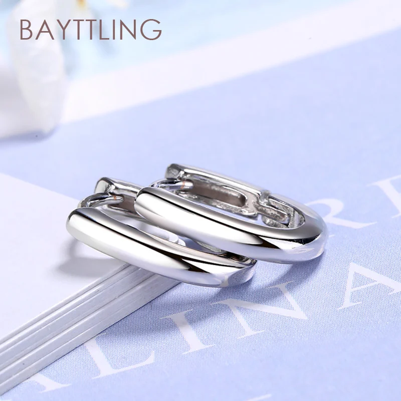 

BAYTTLING 14MM 925 Sterling Silver Gold/Silver Glossy Oval Hoop Earrings For Women Fashion Wedding Jewelry Gifts