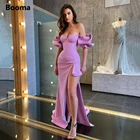 Женское вечернее платье-Русалка Booma, длинное атласное платье с высоким разрезом, открытыми плечами и пышными рукавами, вечернее платье