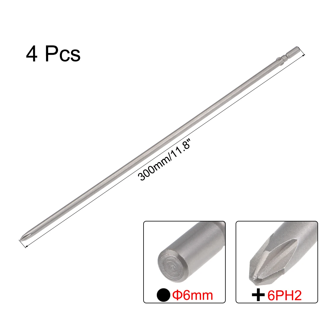

uxcell 4pcs Phillips Bits 6mm Round Shank 600mm Length Cross 6PH2 Magnetic Screw Driver S2 Screwdriver Bit