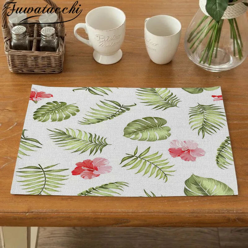 

Fuwatacchi Leaves Drink Coasters Reusable Dining Table Mat Placemats for Kitchen Table Polyester Cup Mat Tea Party Decorations