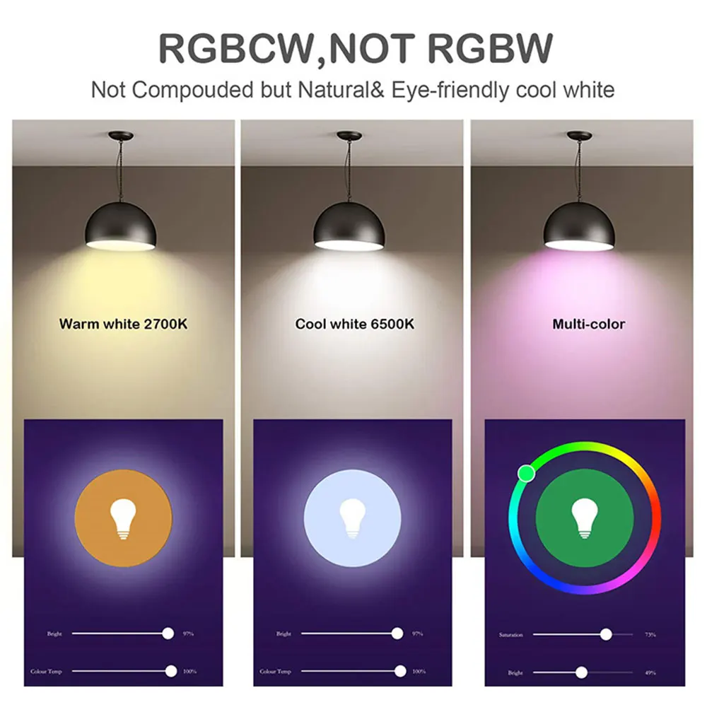 

1pcs Smart WiFi Light Bulb 10W RGB Magic Light Bulb Lamp Voice Control Wake-Up Lights Compatible with Alexa Google Assistant