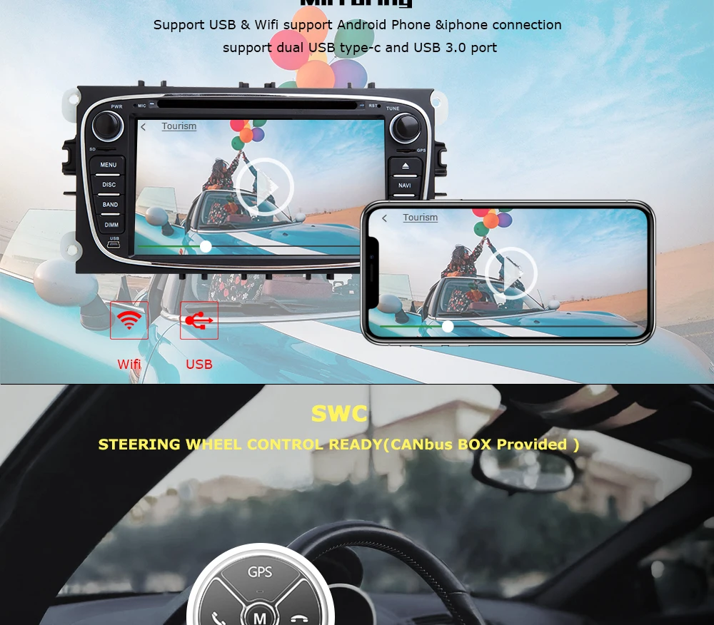 2 din Android 9 Автомагнитола для Ford Focus 2 3 mk2 Kuga Mondeo 4 FiestaTransit подключение S-C MAX Мультимедиа gps навигация головное устройство