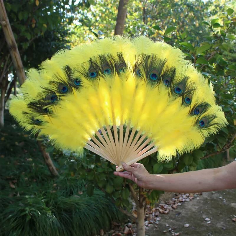 Распродажа 1 шт./лот высококачественные желтые страусиные перья веер 15 костей