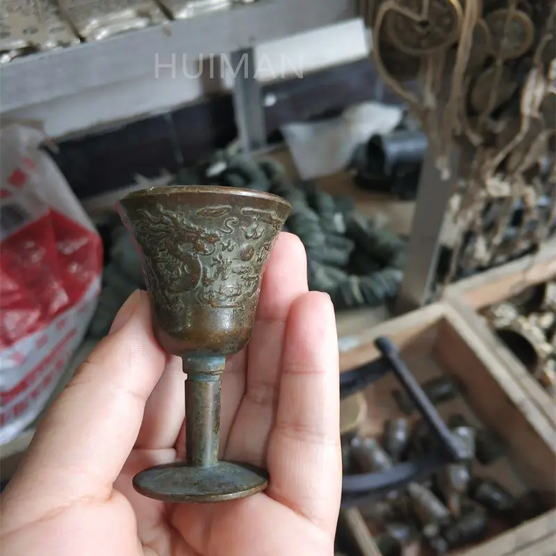 

Коллекция металлических винных чашек с изображением дракона и феникса, домашнее украшение, китайская Бронзовая статуэтка год